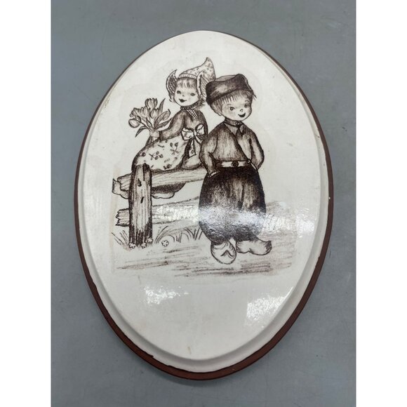 vintage hand painted set of 2 T.G. Holland kids wall art work oval brown READ - Picture 2 of 8